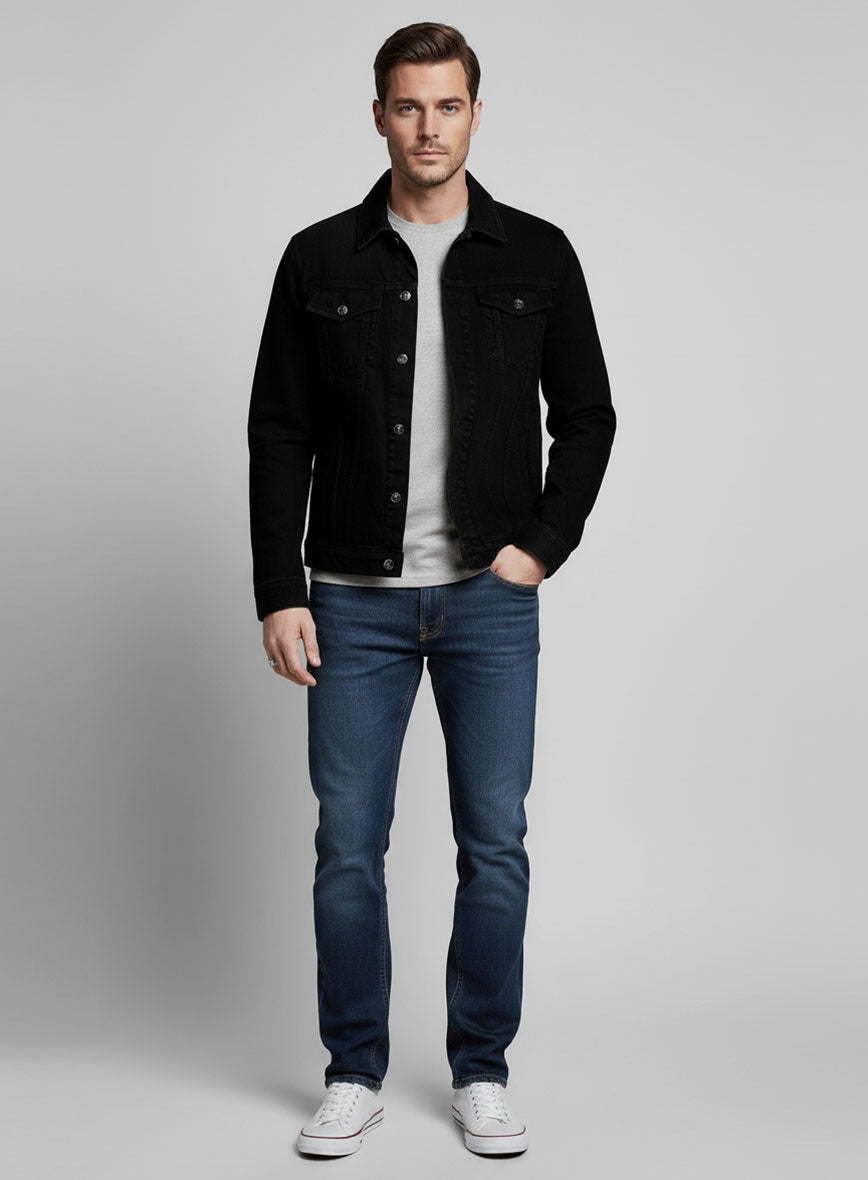 Trucker Black Denim Jacket - StudioSuits