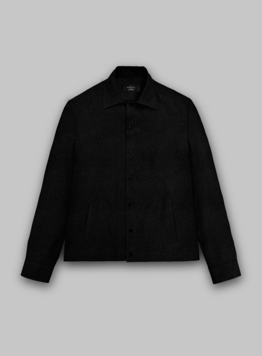 Trucker Black Linen Shirt - StudioSuits