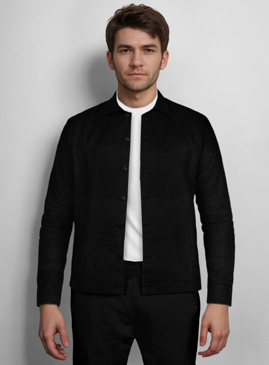 Trucker Black Linen Shirt - StudioSuits