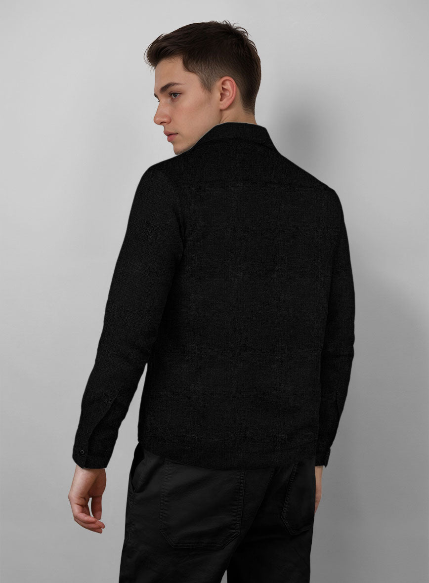 Trucker Black Linen Shirt - StudioSuits