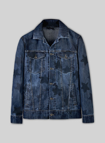 Trucker Blue Star Panel Denim Jacket - StudioSuits