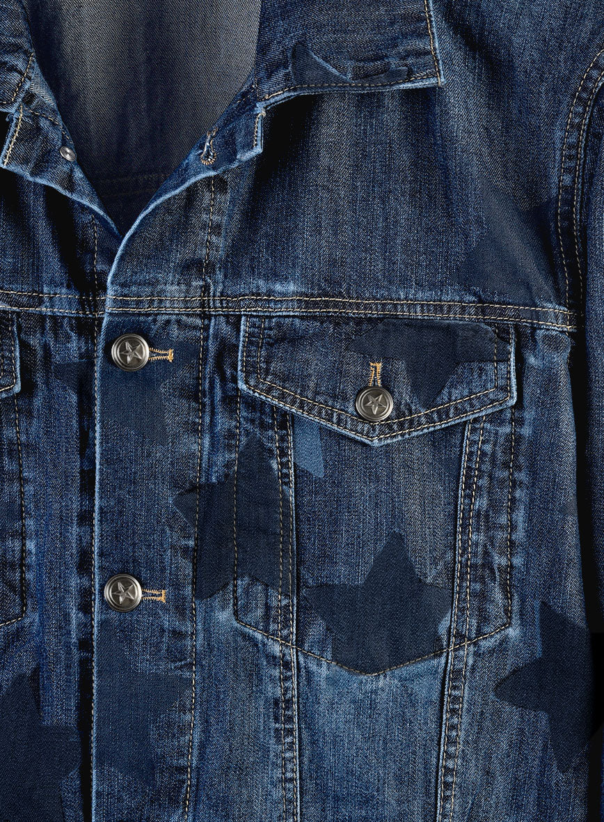 Trucker Blue Star Panel Denim Jacket - StudioSuits