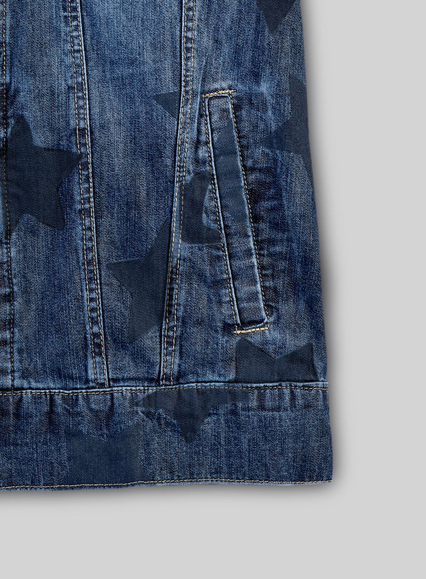 Trucker Blue Star Panel Denim Jacket - StudioSuits