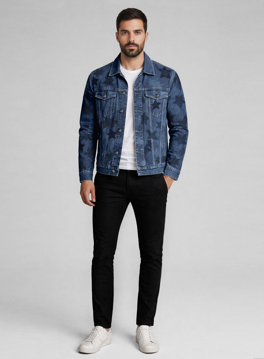 Trucker Blue Star Panel Denim Jacket - StudioSuits