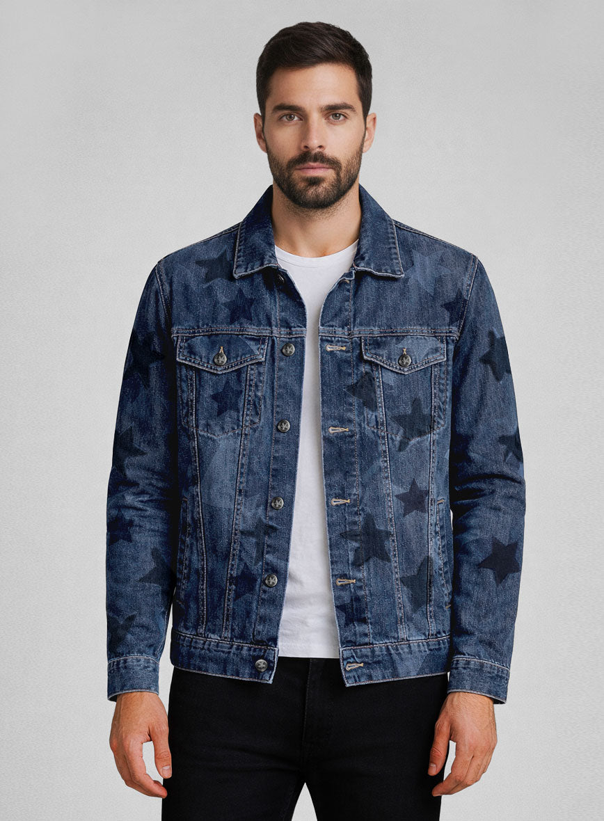 Trucker Blue Star Panel Denim Jacket - StudioSuits