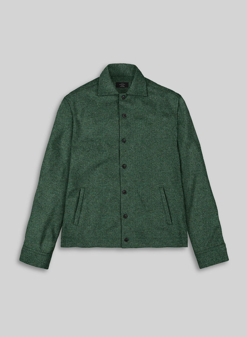 Trucker Bottle Green Herringbone Tweed Shirt - StudioSuits
