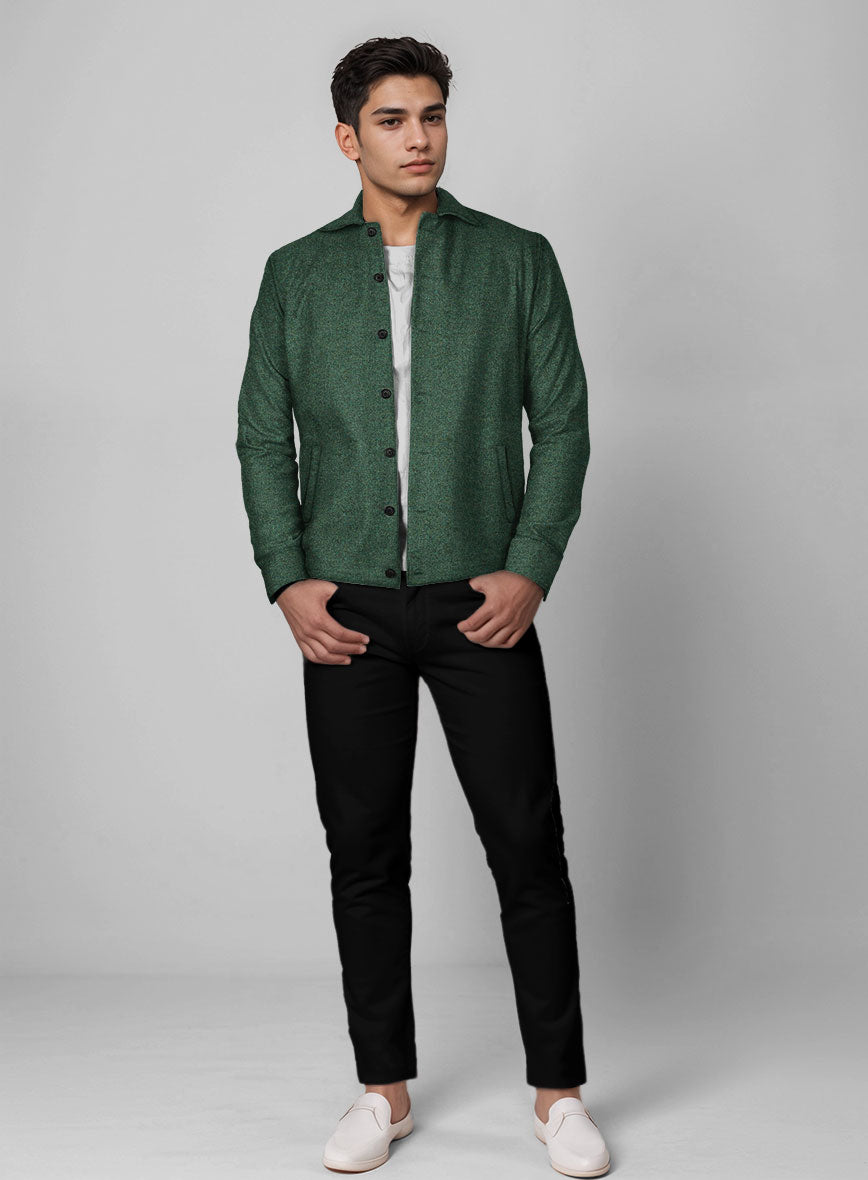 Trucker Bottle Green Herringbone Tweed Shirt - StudioSuits