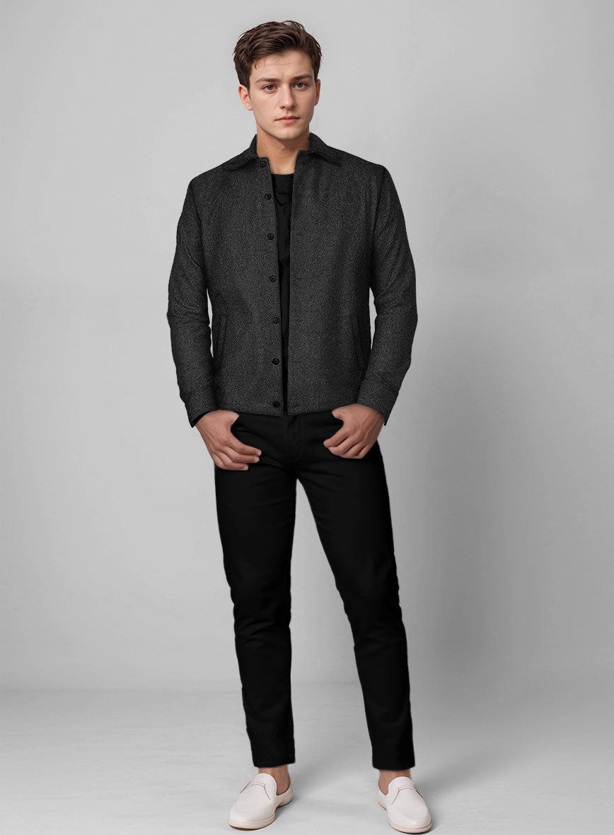 Trucker Charcoal Herringbone Tweed Shirt - StudioSuits