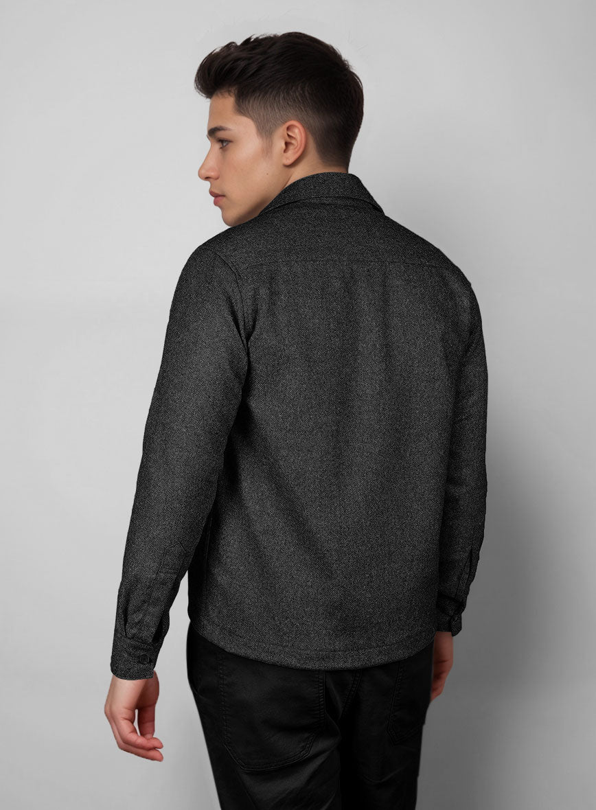 Trucker Charcoal Herringbone Tweed Shirt - StudioSuits