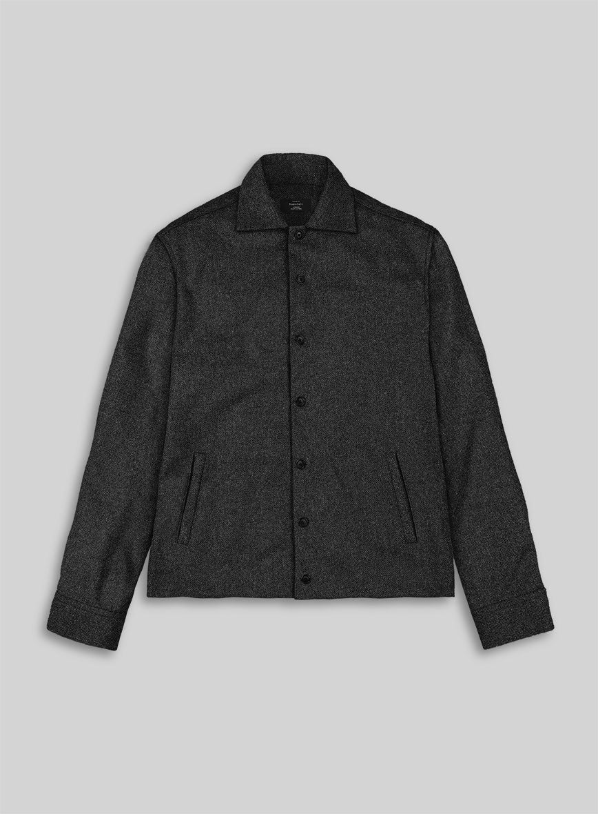 Trucker Charcoal Herringbone Tweed Shirt - StudioSuits
