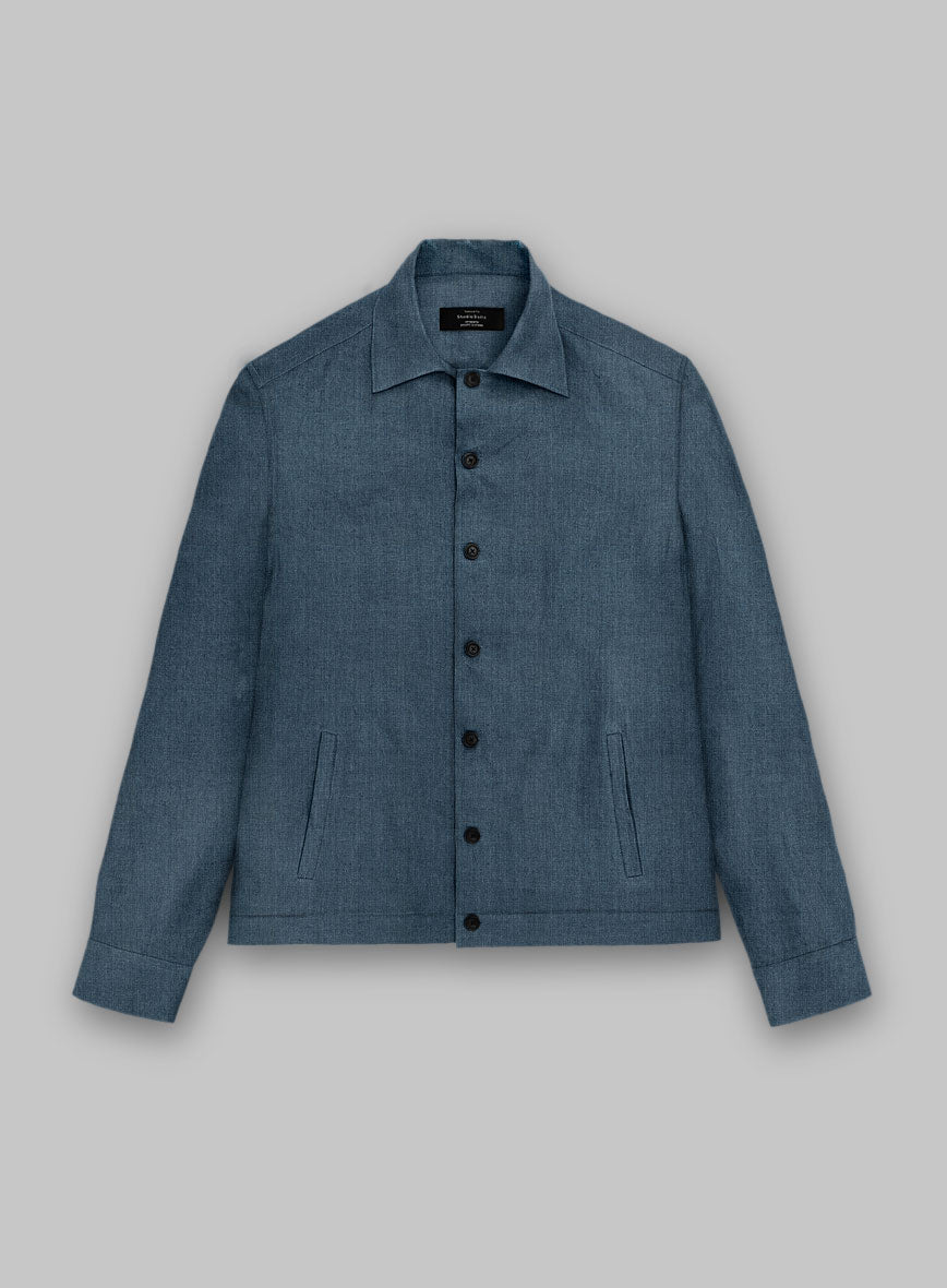 Trucker Indigo Blue Linen Shirt - StudioSuits