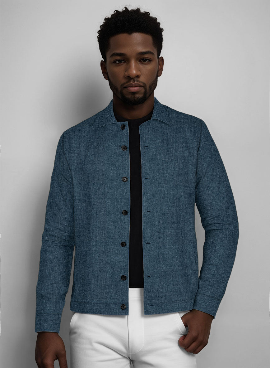 Trucker Indigo Blue Linen Shirt - StudioSuits
