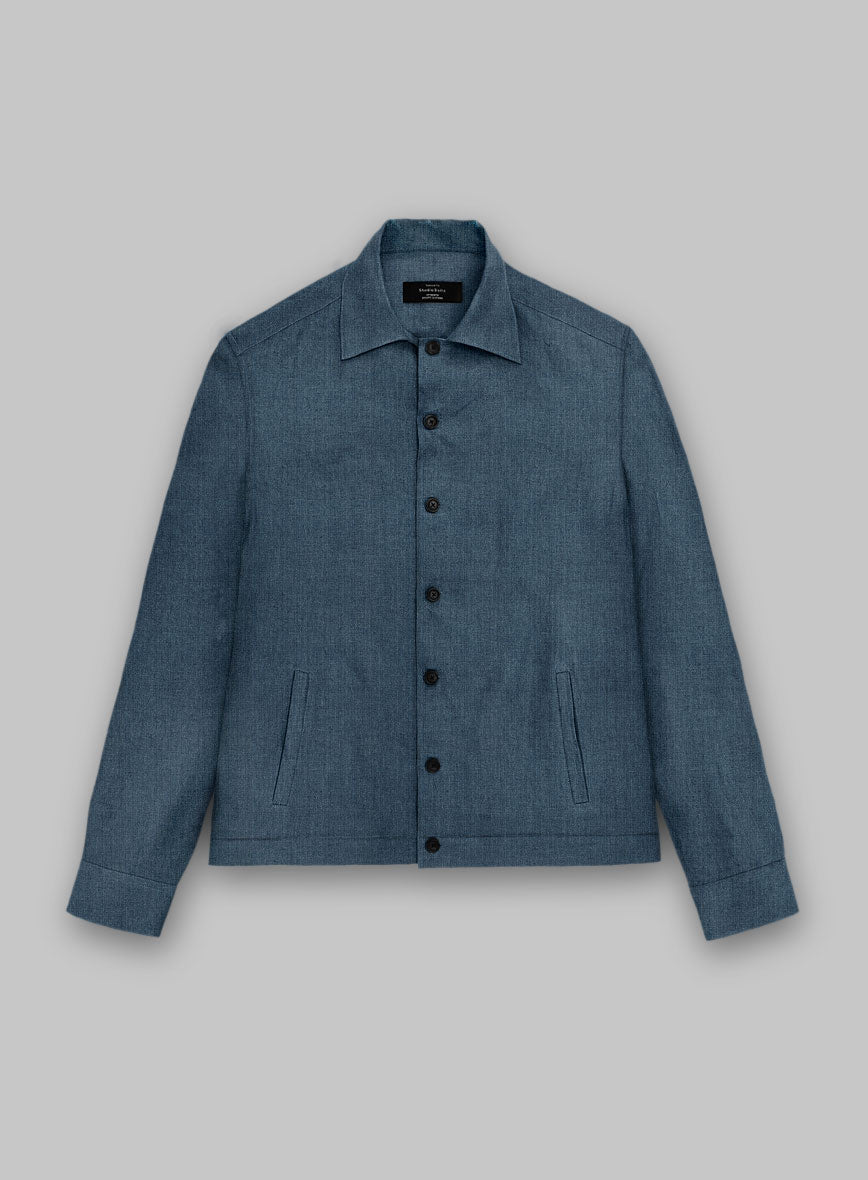 Trucker Indigo Blue Linen Shirt - StudioSuits