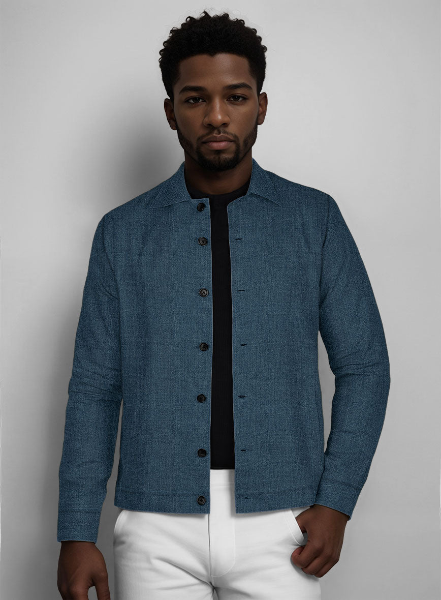 Trucker Indigo Blue Linen Shirt - StudioSuits
