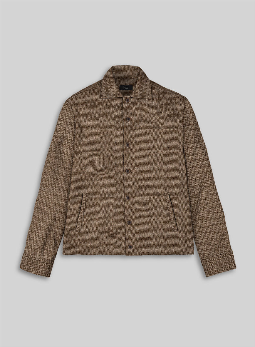 Trucker Irish Brown Herringbone Tweed Shirt - StudioSuits