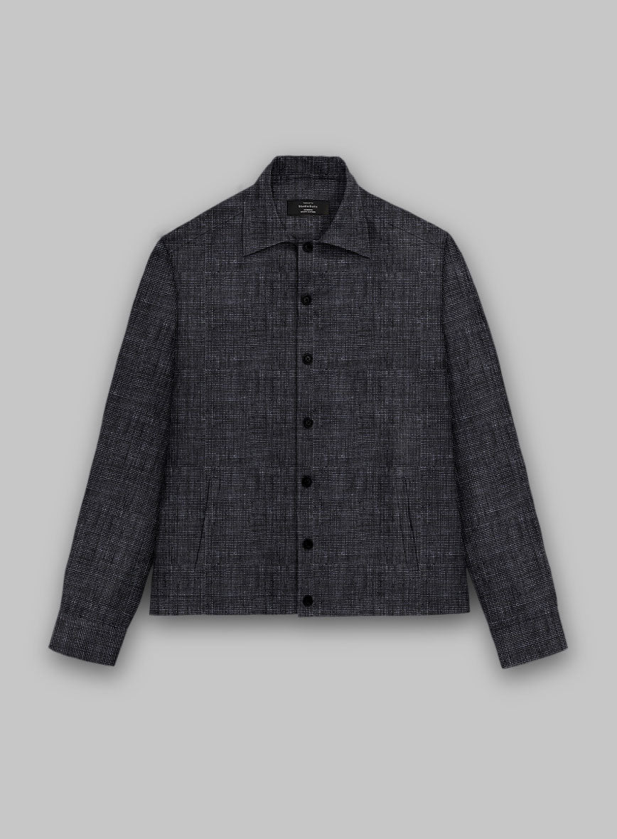 Trucker Italian Blu Linen Shirt - StudioSuits