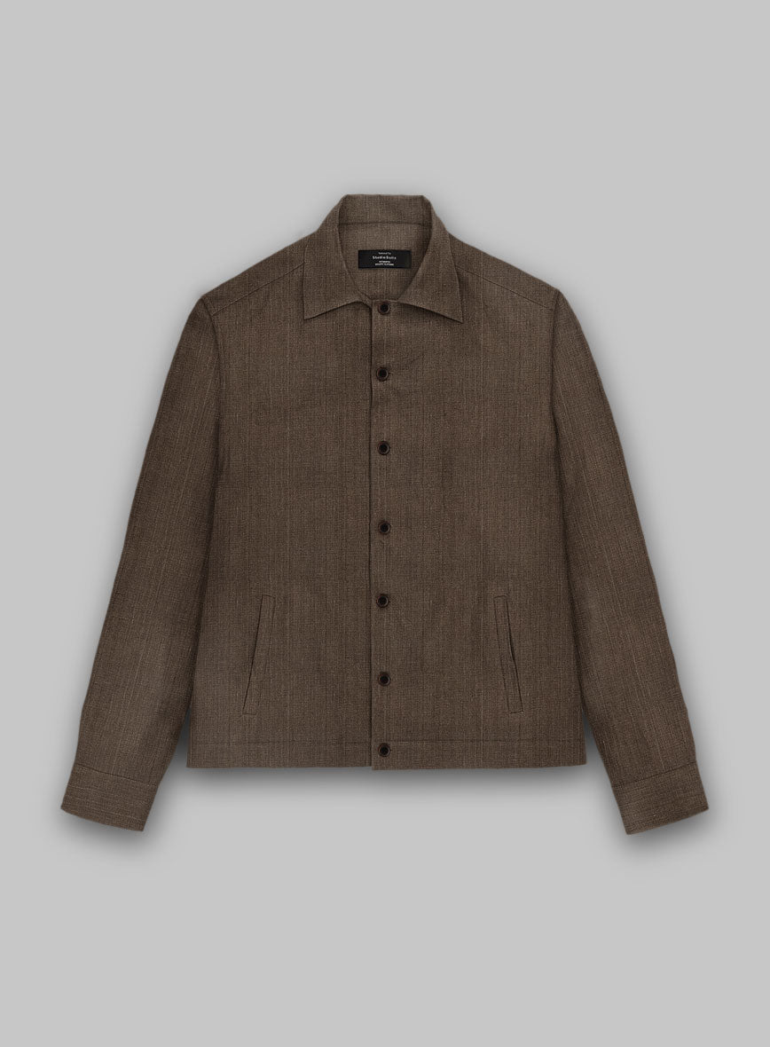 Trucker Italian Brown Linen Shirt - StudioSuits