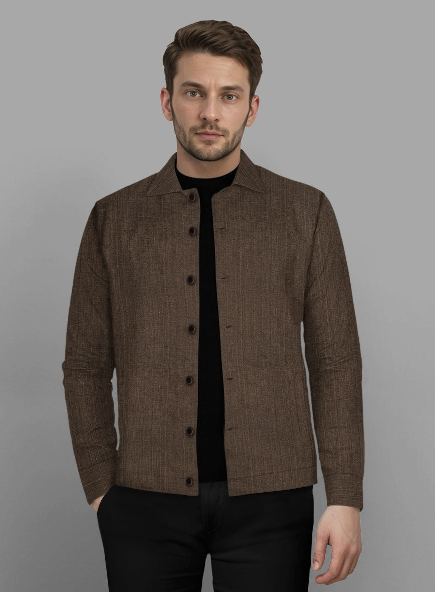 Trucker Italian Brown Linen Shirt - StudioSuits