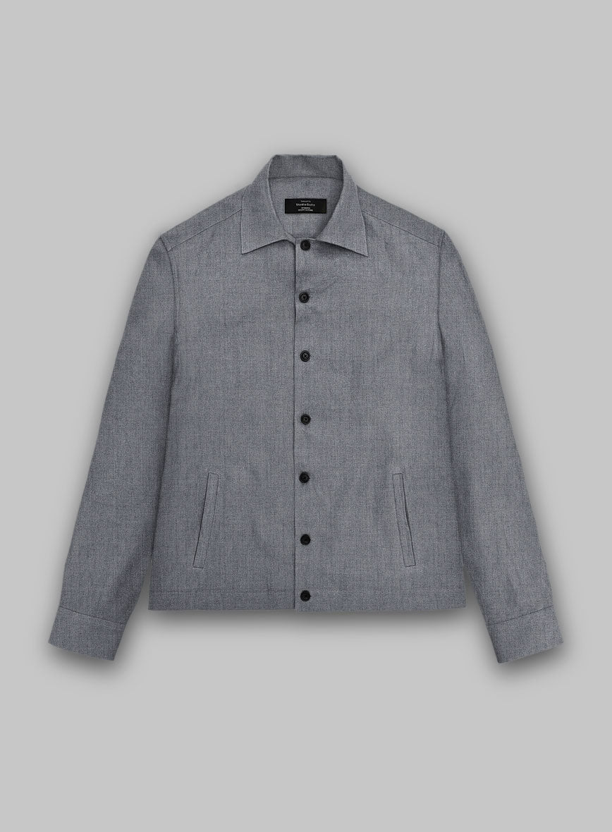 Trucker Italian Khyber Gray Blue Linen Shirt - StudioSuits