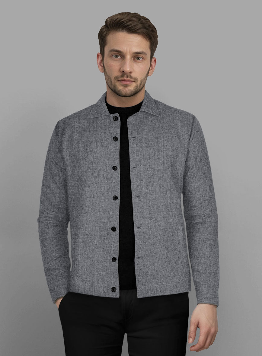 Trucker Italian Khyber Gray Blue Linen Shirt - StudioSuits