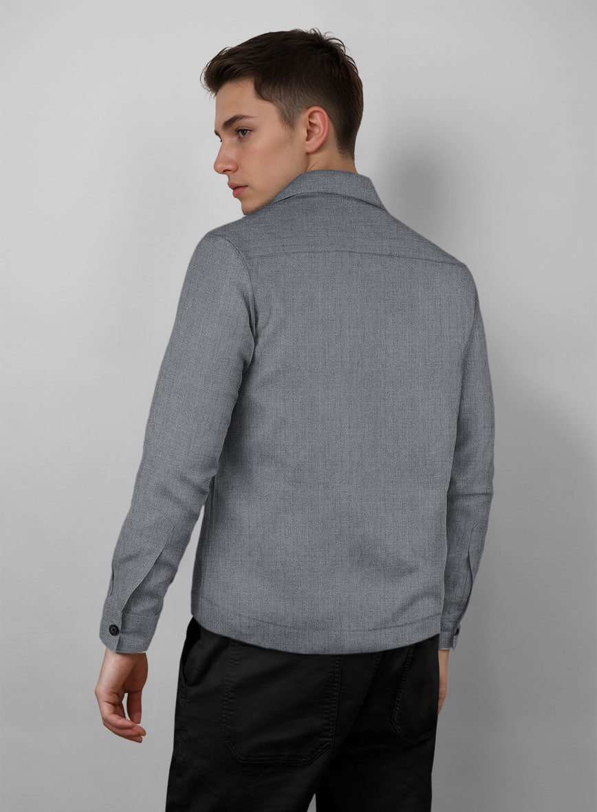 Trucker Italian Khyber Gray Blue Linen Shirt - StudioSuits