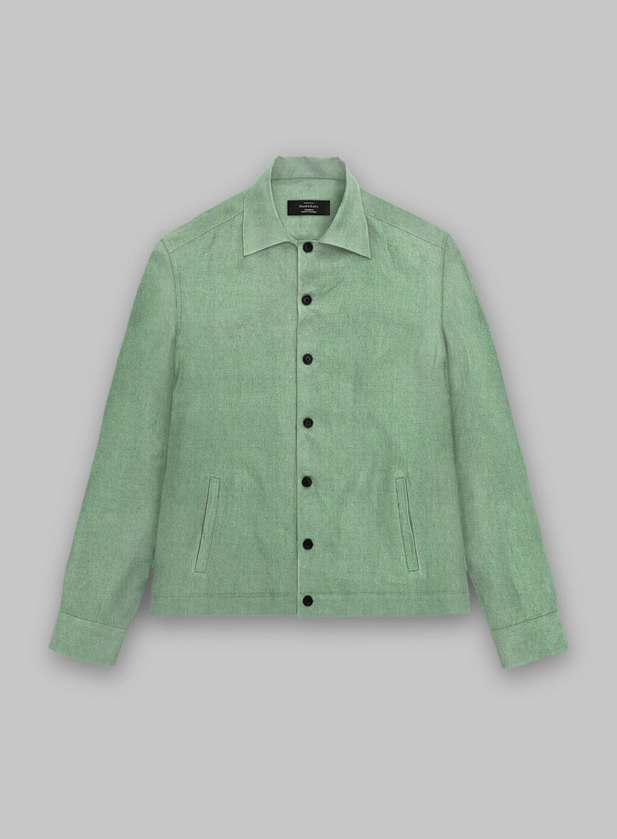 Trucker Italian Linen Mojito Green Shirt - StudioSuits