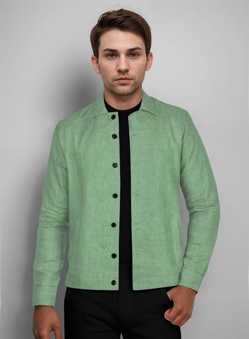 Trucker Italian Linen Mojito Green Shirt - StudioSuits