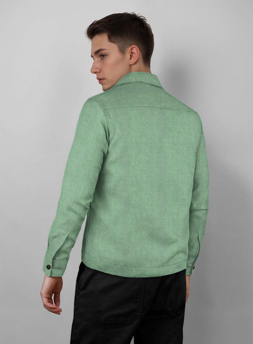 Trucker Italian Linen Mojito Green Shirt - StudioSuits