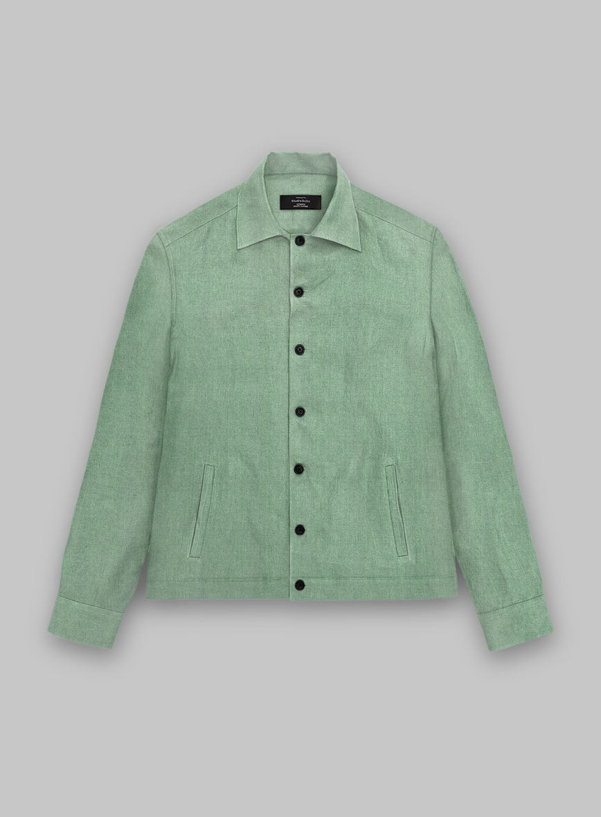 Trucker Italian Linen Mojito Green Shirt - StudioSuits