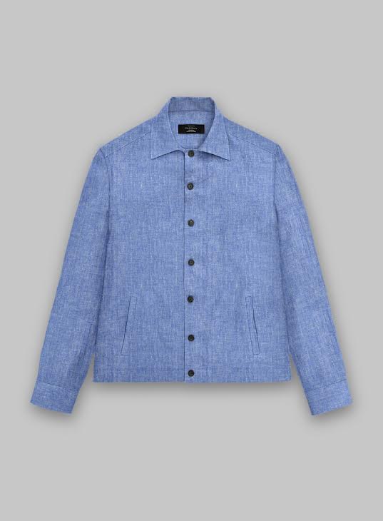 Trucker Italian Nile Blue Linen Shirt - StudioSuits