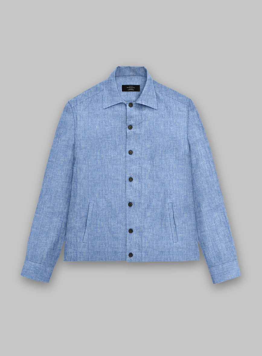 Trucker Italian Nile Blue Linen Shirt - StudioSuits