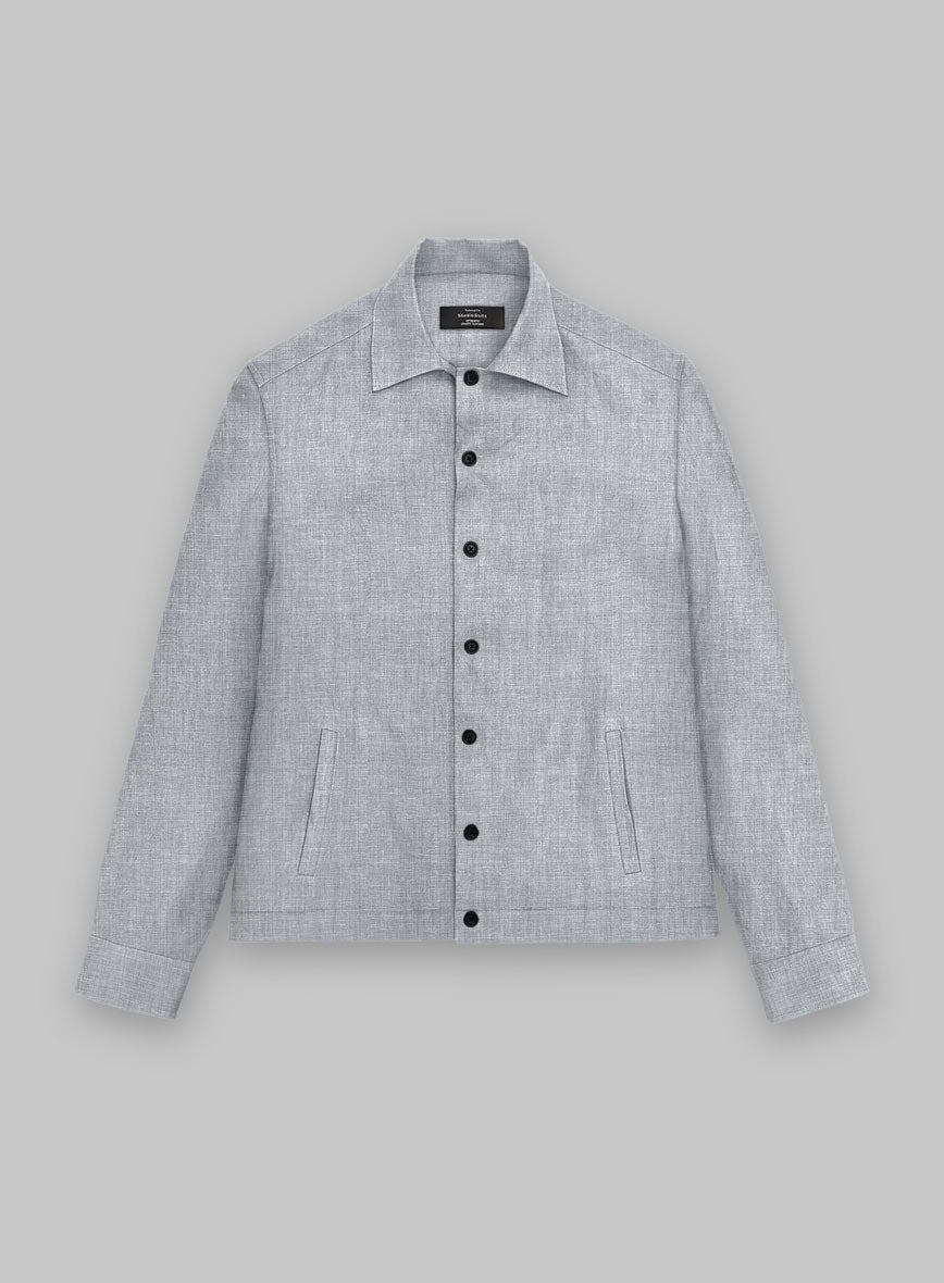 Trucker Italian Zod Light Gray Linen Shirt - StudioSuits
