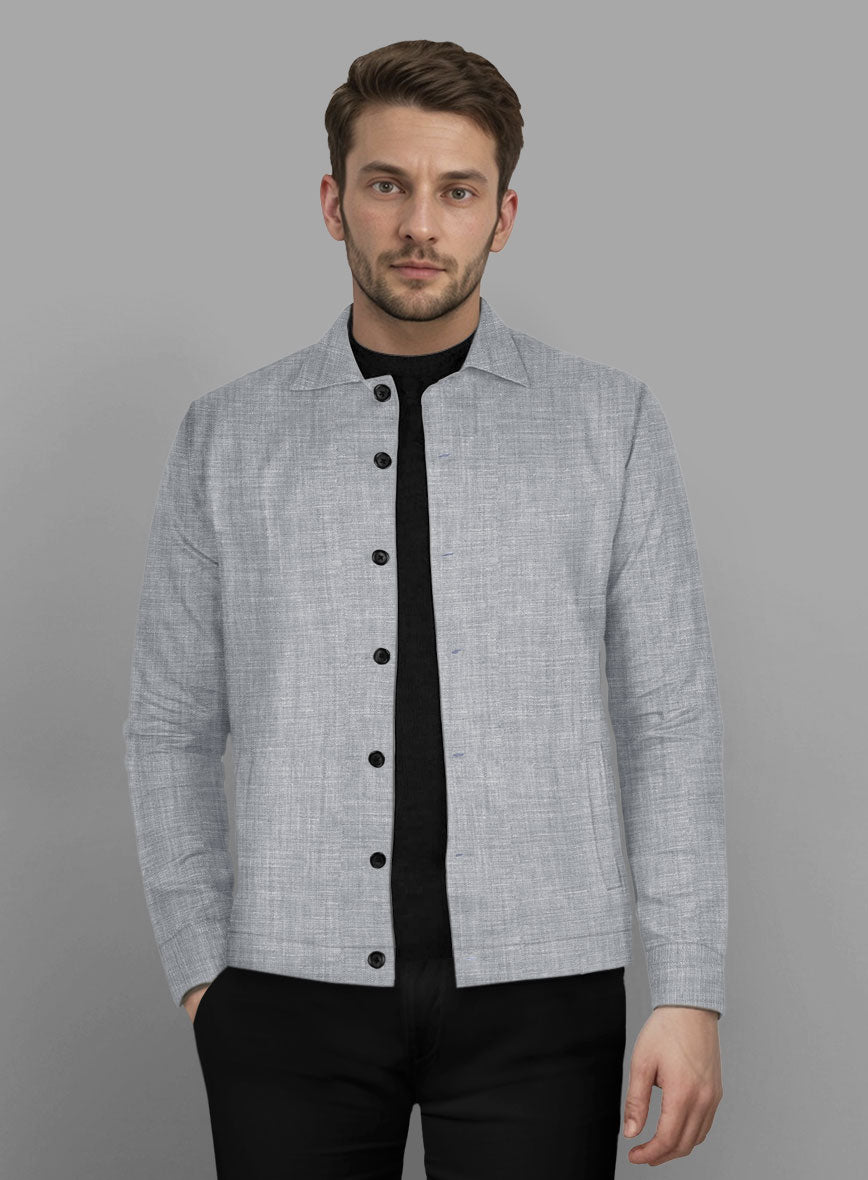 Trucker Italian Zod Light Gray Linen Shirt - StudioSuits
