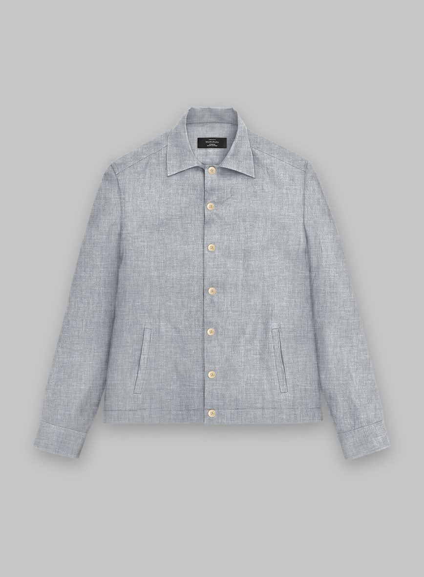 Trucker Italian Zod Light Gray Linen Shirt - StudioSuits