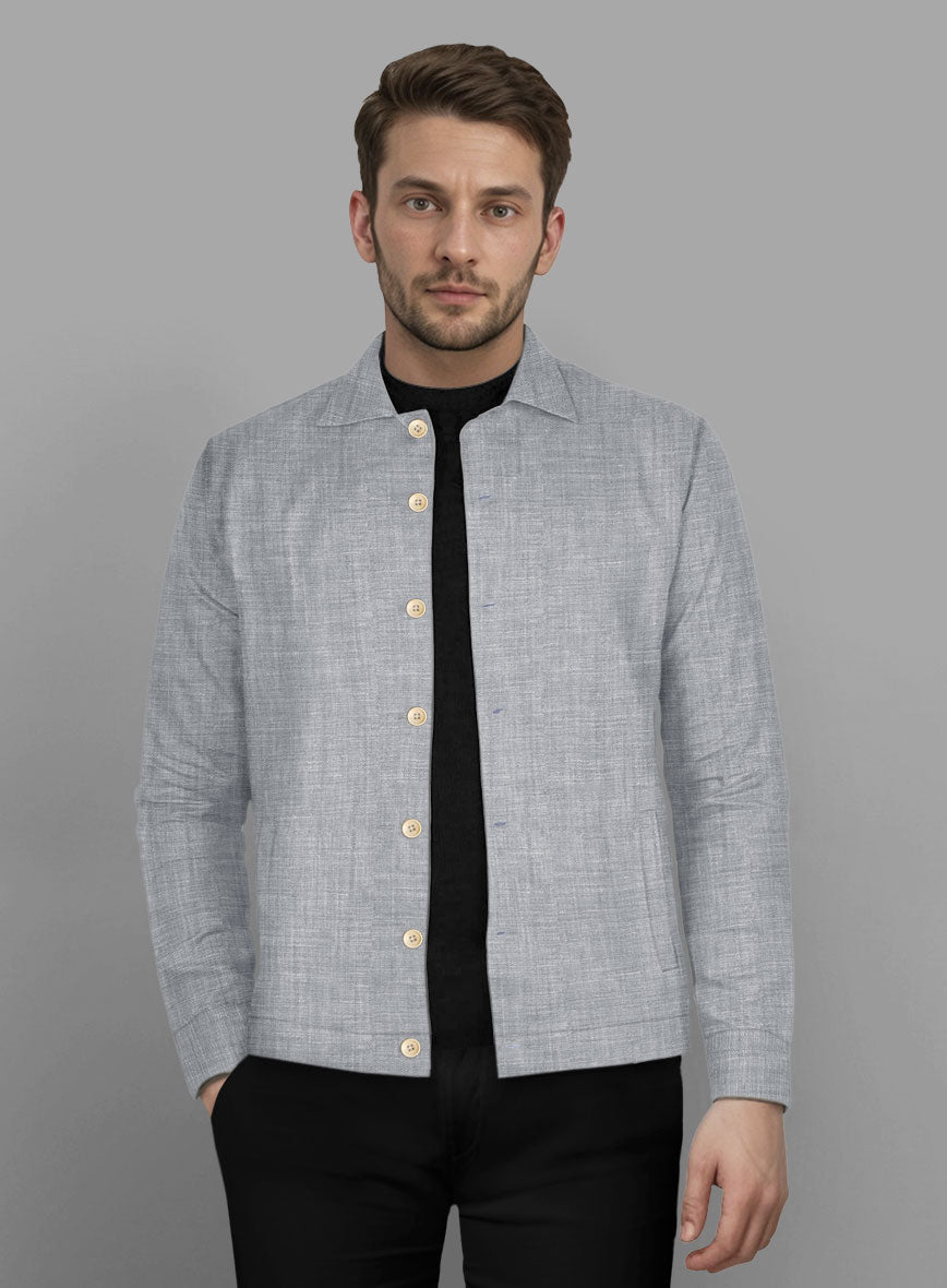 Trucker Italian Zod Light Gray Linen Shirt - StudioSuits
