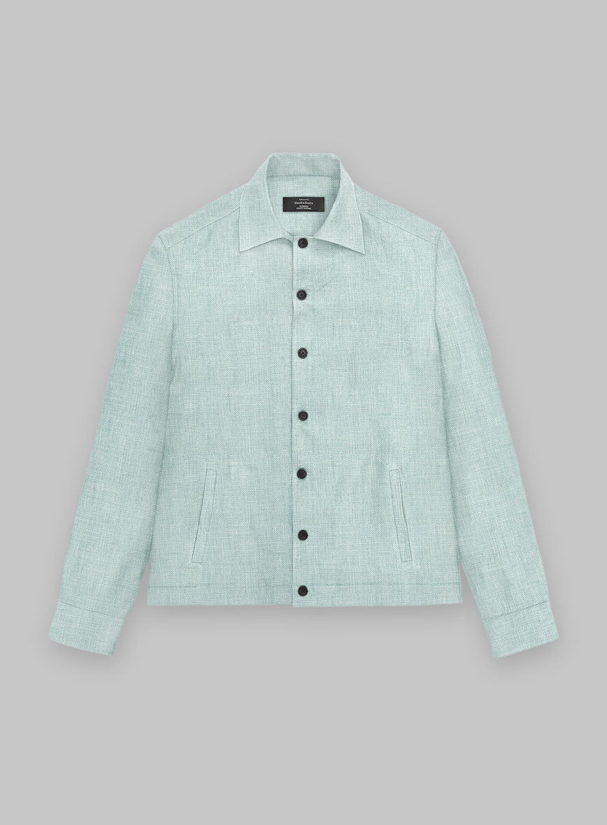 Trucker Italian Linen Mint Green Shirt - StudioSuits