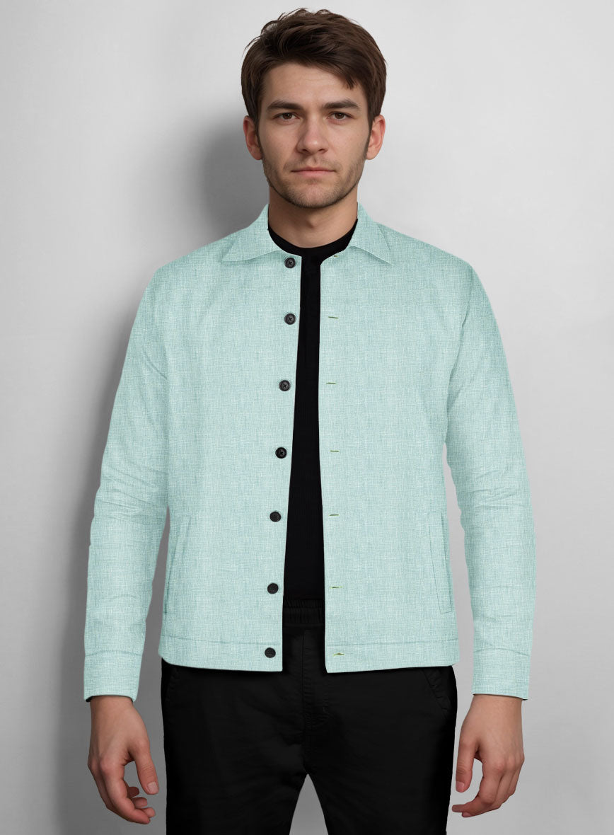 Trucker Italian Linen Mint Green Shirt - StudioSuits