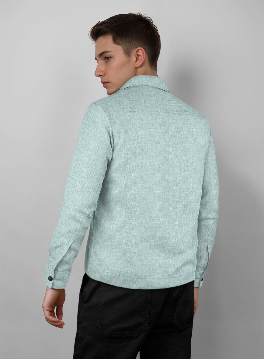 Trucker Italian Linen Mint Green Shirt - StudioSuits