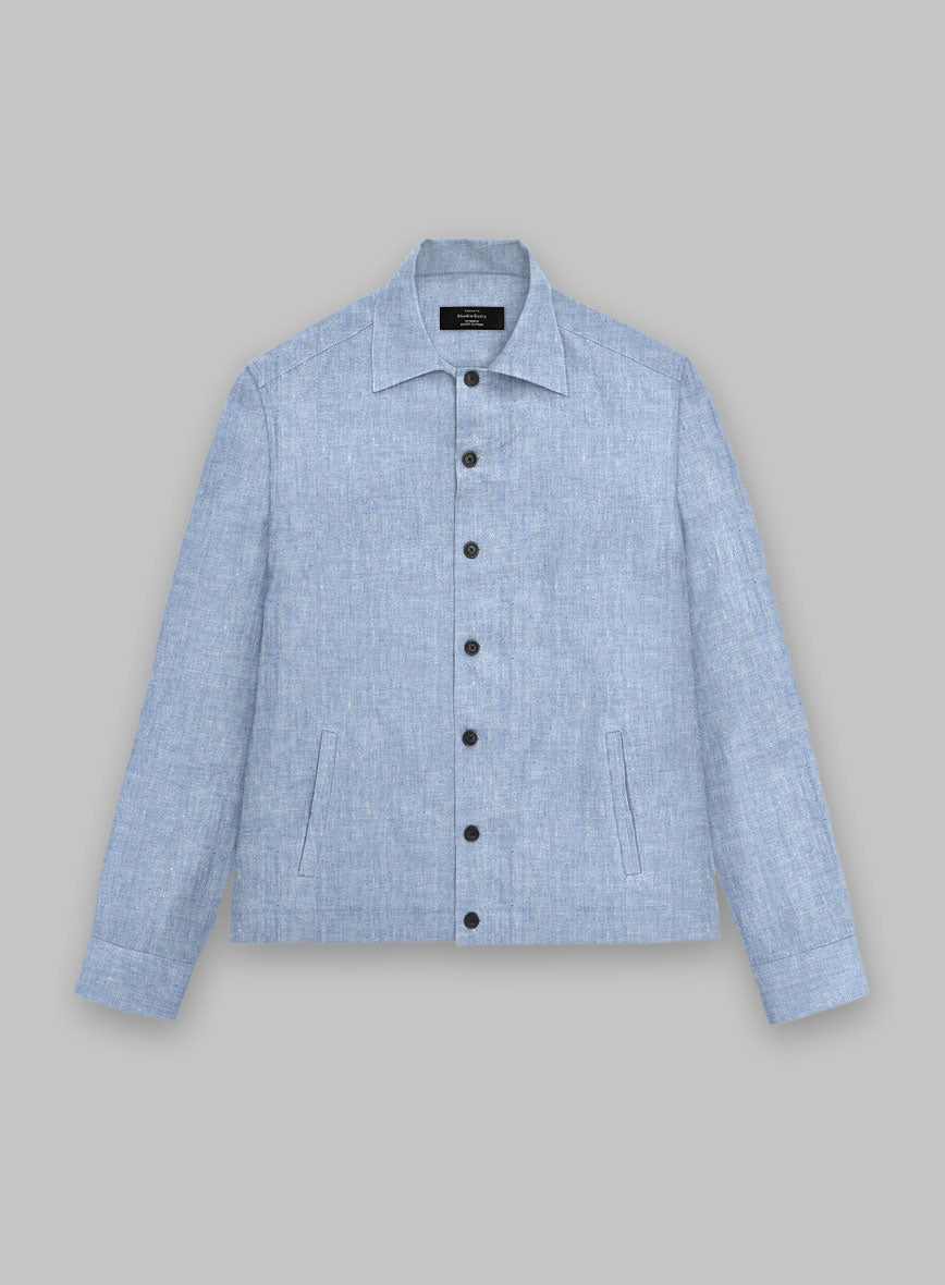 Trucker Italian Sky Blue Linen Shirt - StudioSuits
