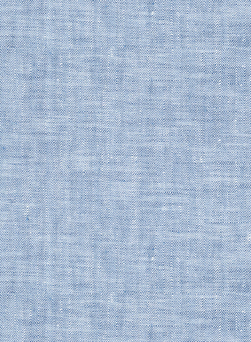 Trucker Italian Sky Blue Linen Shirt - StudioSuits