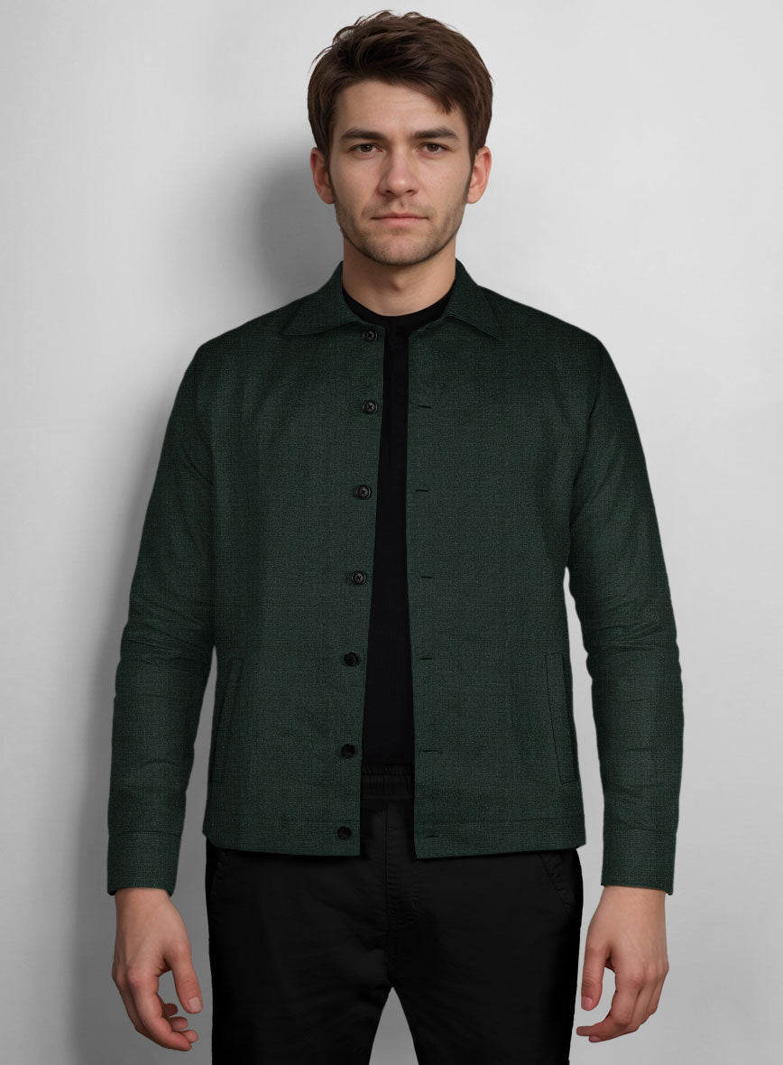 Trucker Martini Green Linen Shirt - StudioSuits