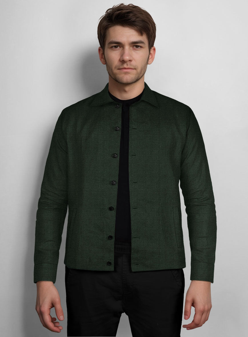 Trucker Martini Green Linen Shirt - StudioSuits