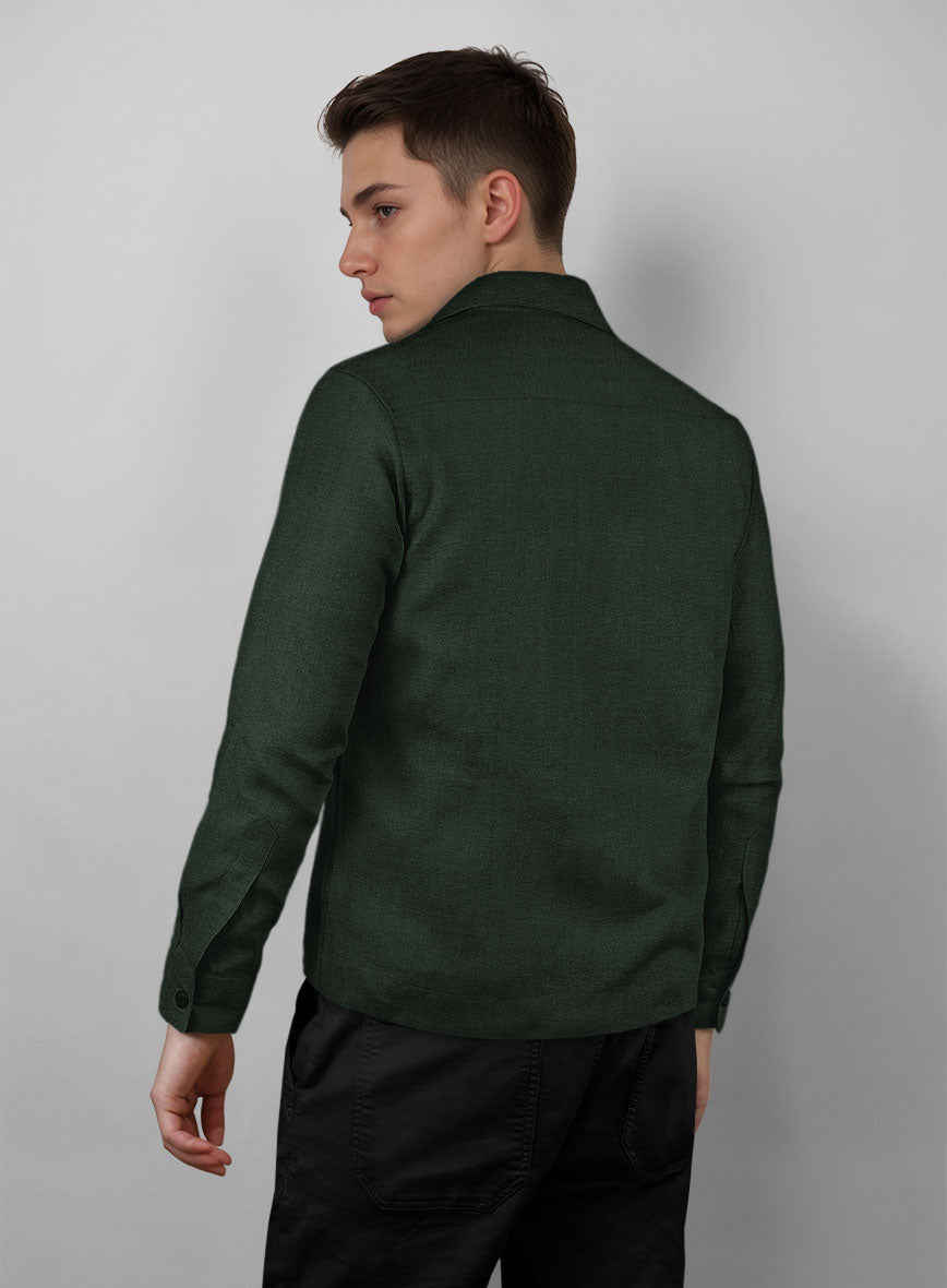 Trucker Martini Green Linen Shirt - StudioSuits