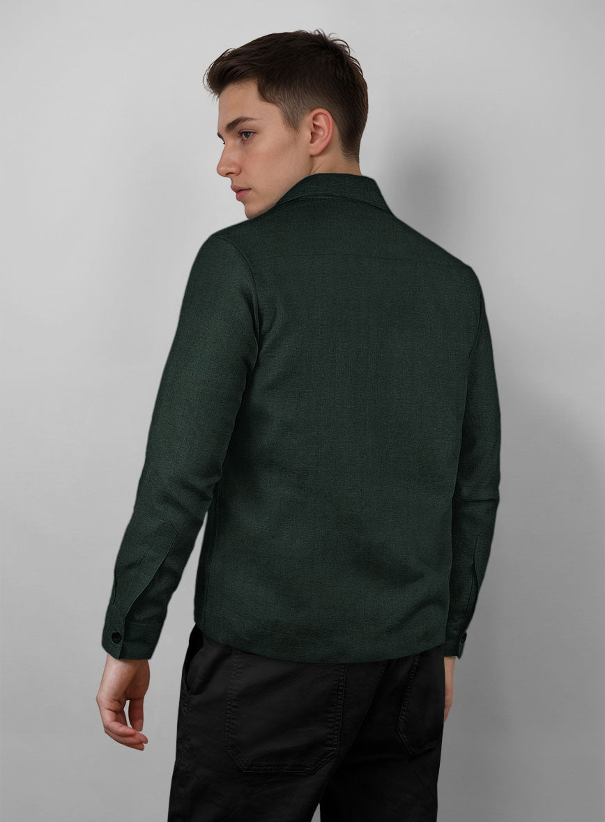 Trucker Martini Green Linen Shirt - StudioSuits