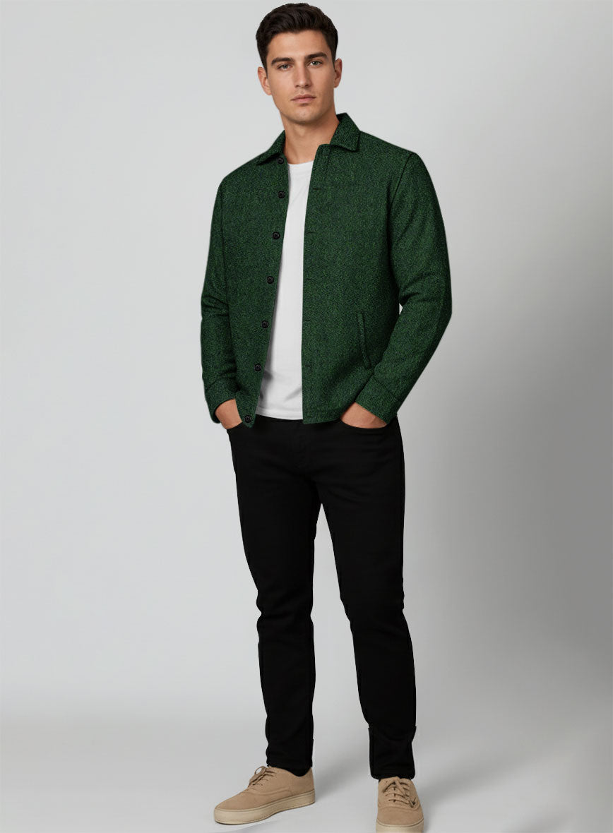 Trucker Naples Emerald Green Tweed Shirt - StudioSuits