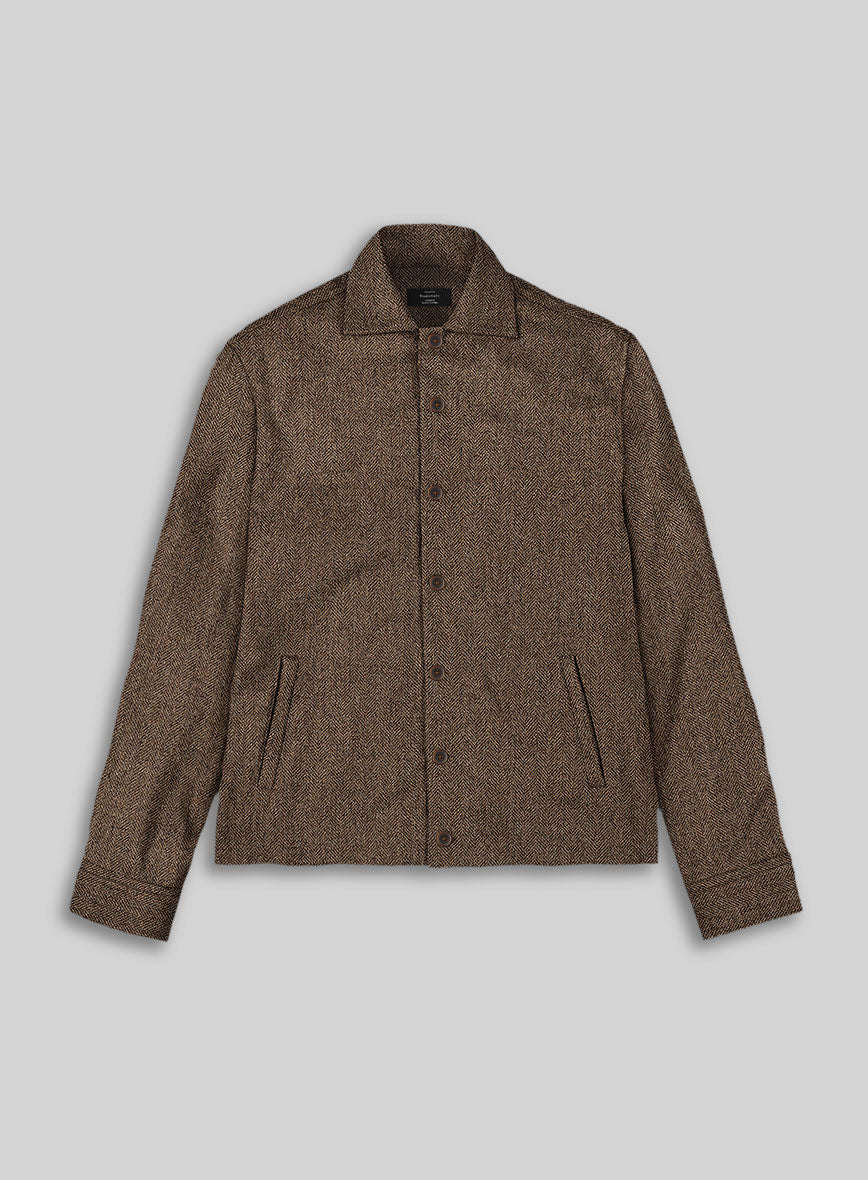 Trucker Rust Herringbone Tweed Shirt - StudioSuits