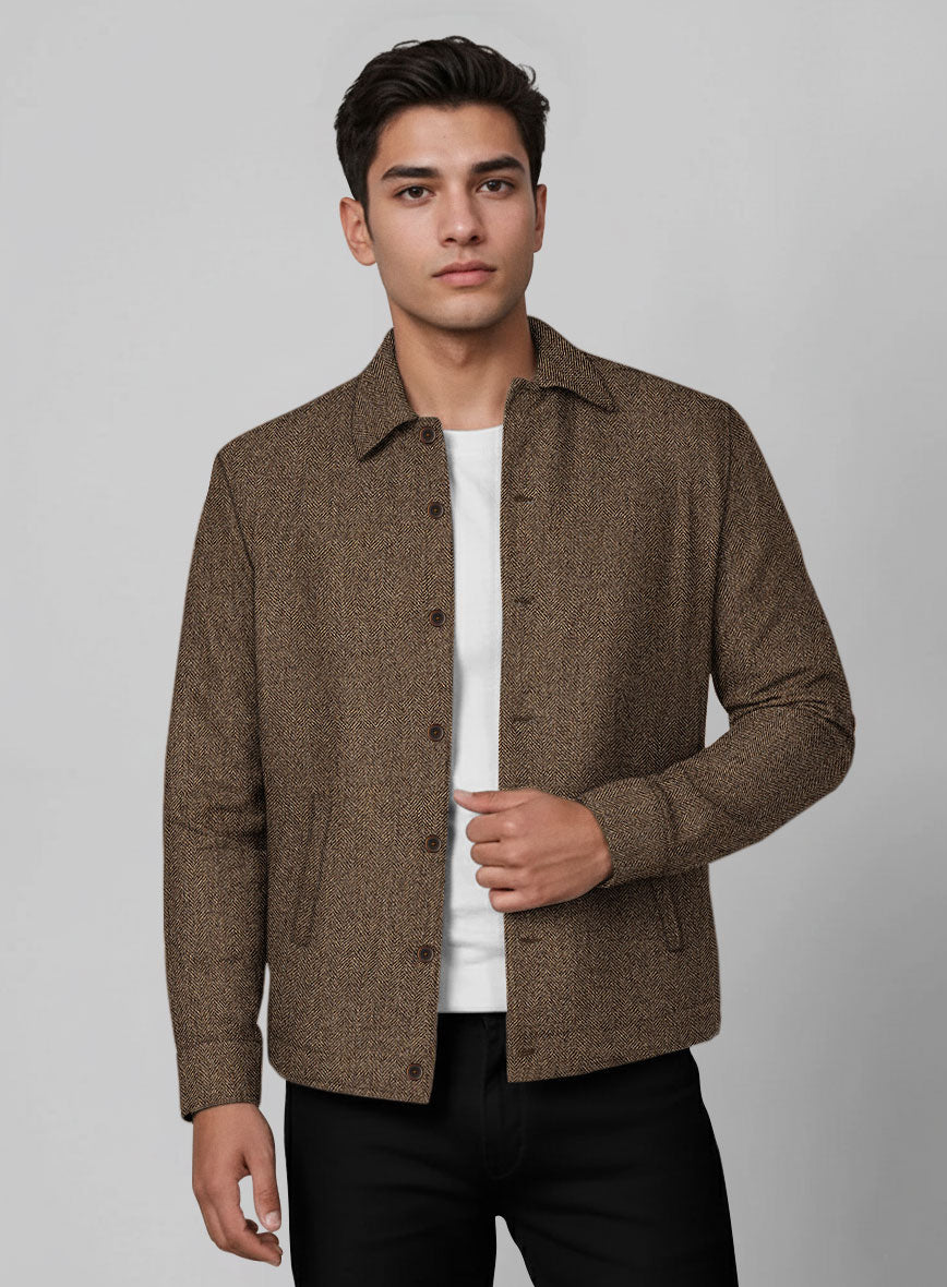 Trucker Rust Herringbone Tweed Shirt - StudioSuits