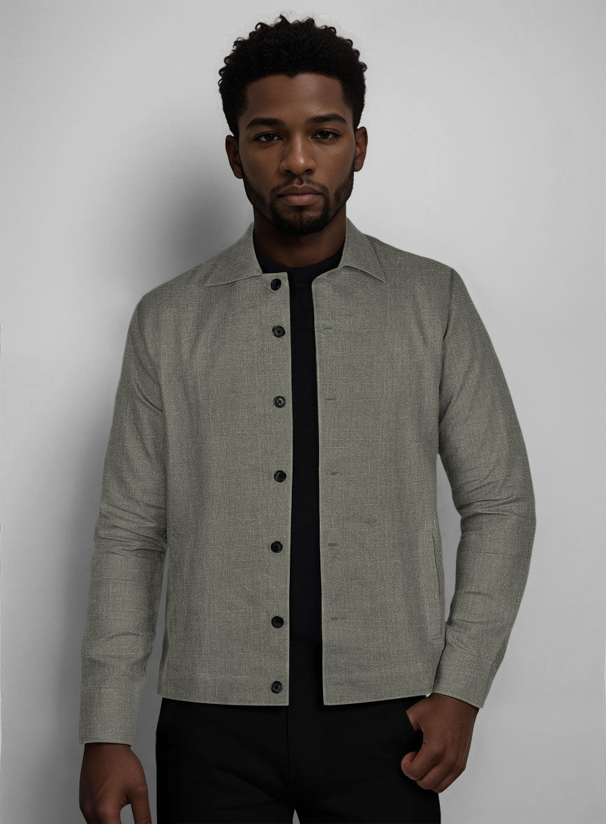 Trucker Sage Green Linen Shirt - StudioSuits