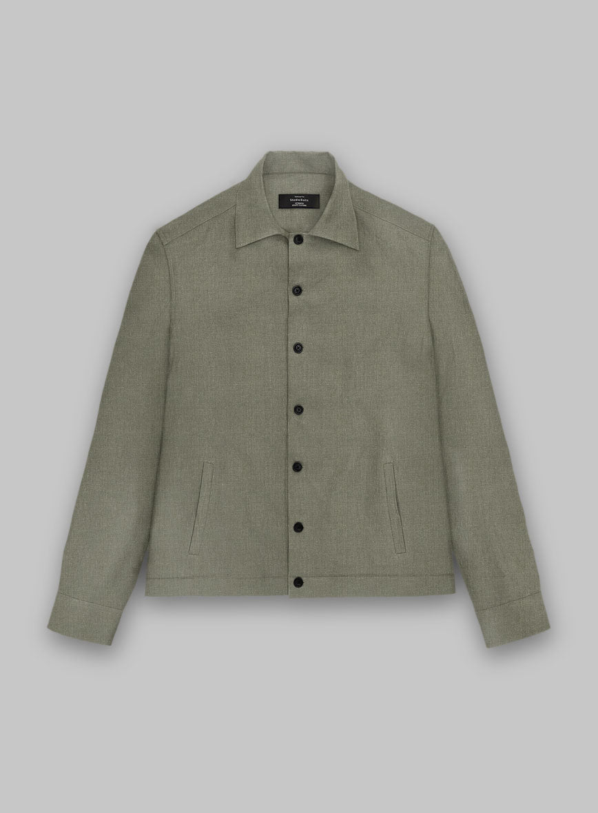 Trucker Sage Green Linen Shirt - StudioSuits