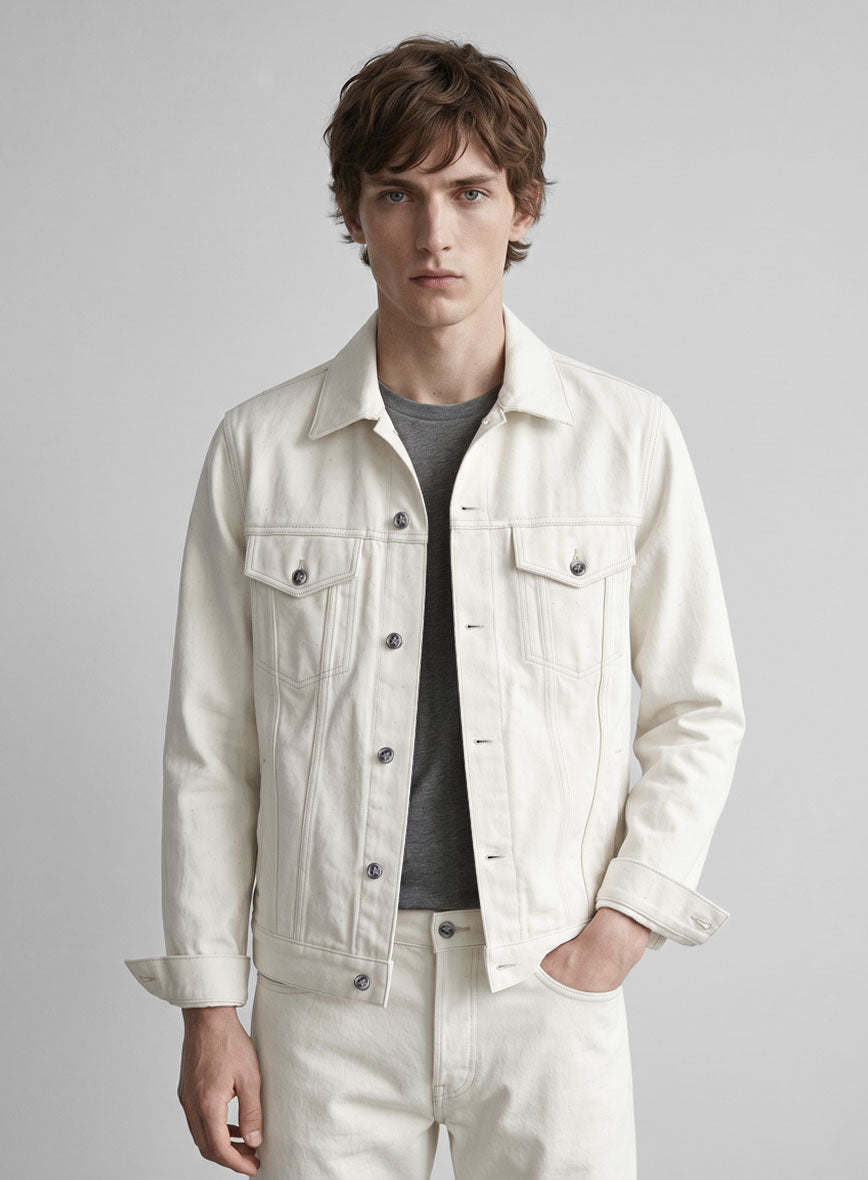 Trucker Selvedge White Denim Jacket - StudioSuits